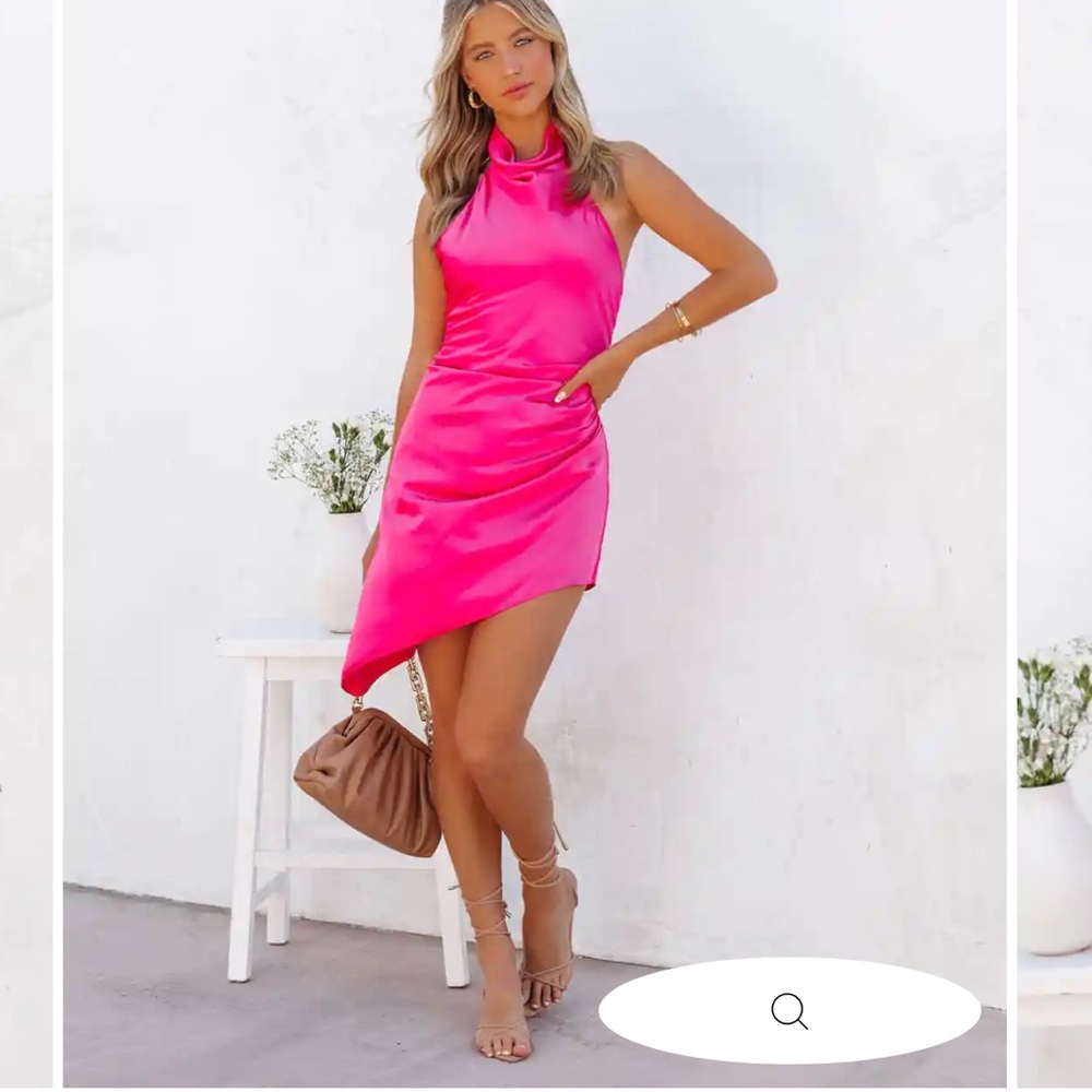 Vici pink majesty satin halter mini dress NWOT